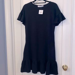 NWT Vintage Charm Rachel Ruffle Bottom terry dress black w/ pockets size small!